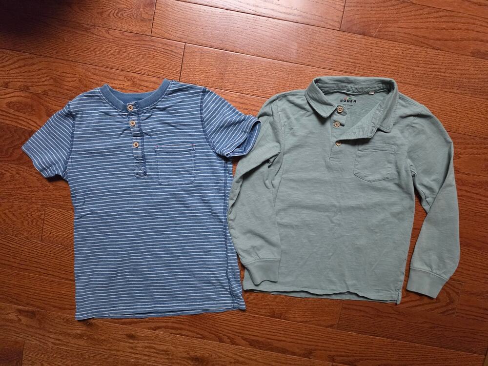 Mini Boden Boys 9-10 Bundle 2 Shirts Striped Henley + Polo Cotton VGUC